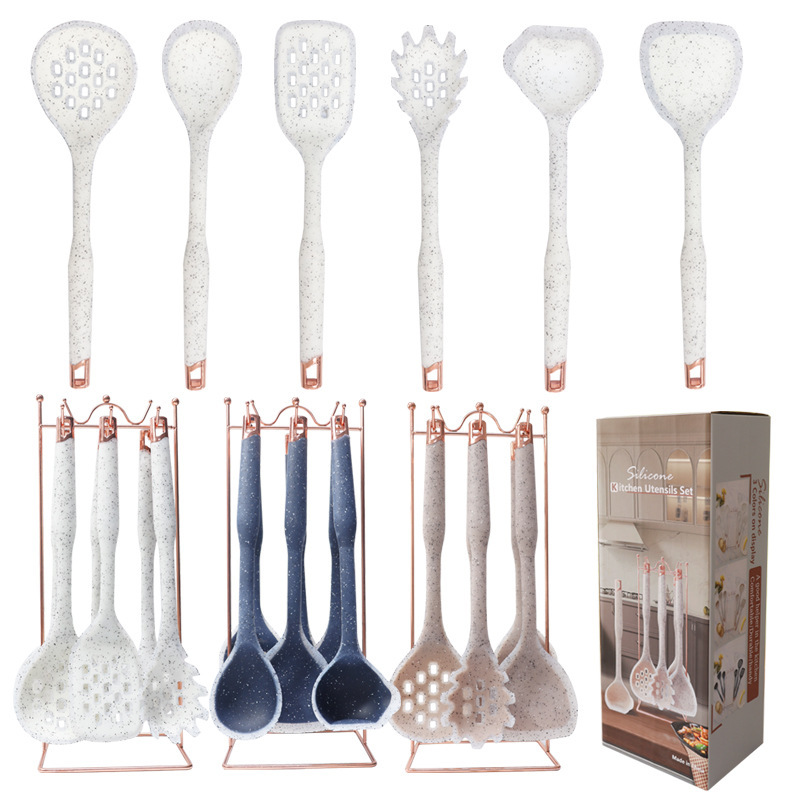 Espátula de silicona transfronteriza, cuchara de sopa, juego de 7 piezas, sartén antiadherente de grado alimenticio, pala de silicona, juego de utensilios de cocina de silicona para el hogar al por mayor