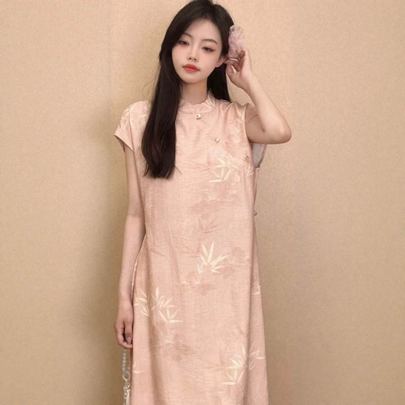 新しい中国風改良された中国風の斜め襟チャイナドレス春と夏の女性のルーズドレス|undefined