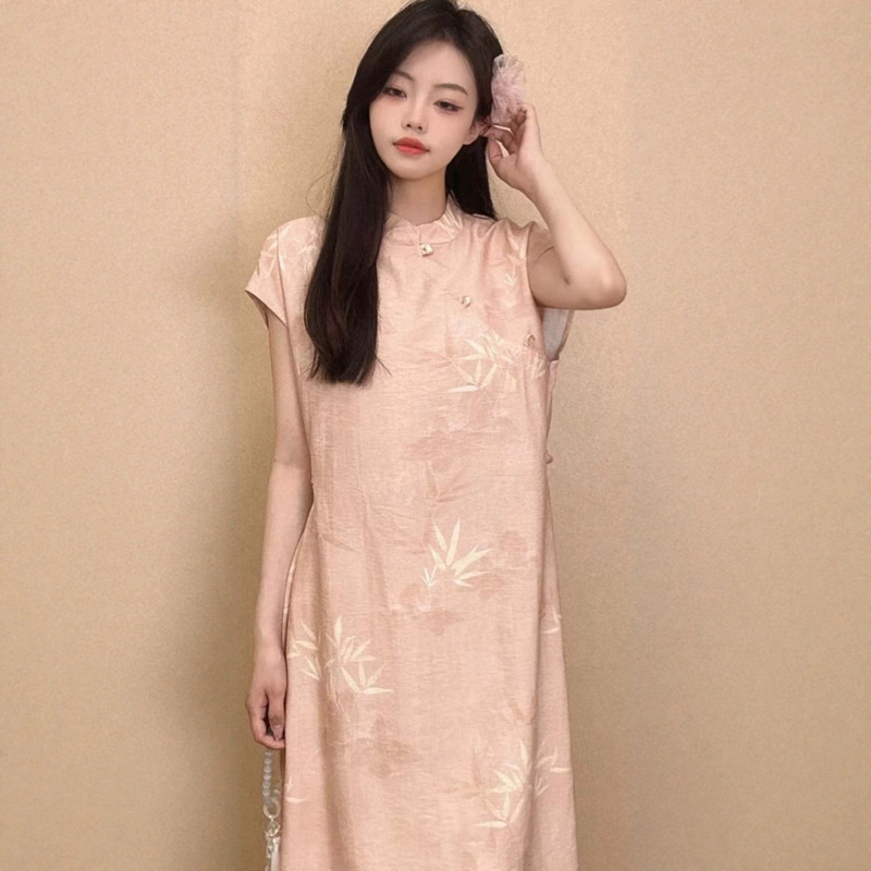 New Chinese Style Improved National Style Slanted Lapel Cheongsam Skirt Spring and Summer Women's Loose Dress