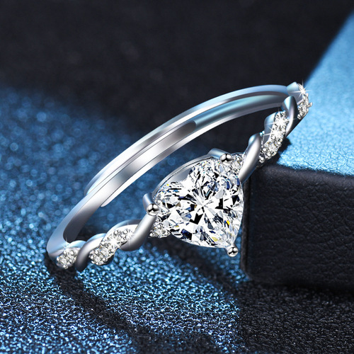 High-end simple love personality heartbeat open ring female confession simulation diamond ring moissanite ring lover gift