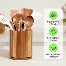 跨境木质可旋转餐具盒厨房用品餐具收纳盒刀叉筷子整理盒学生笔筒