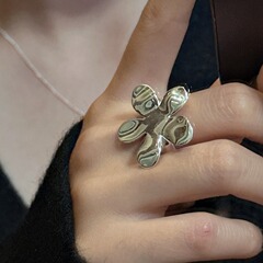 甜酷大花朵戒指女精緻優雅個性小眾設計感開口指環嘻哈疊戴食指戒