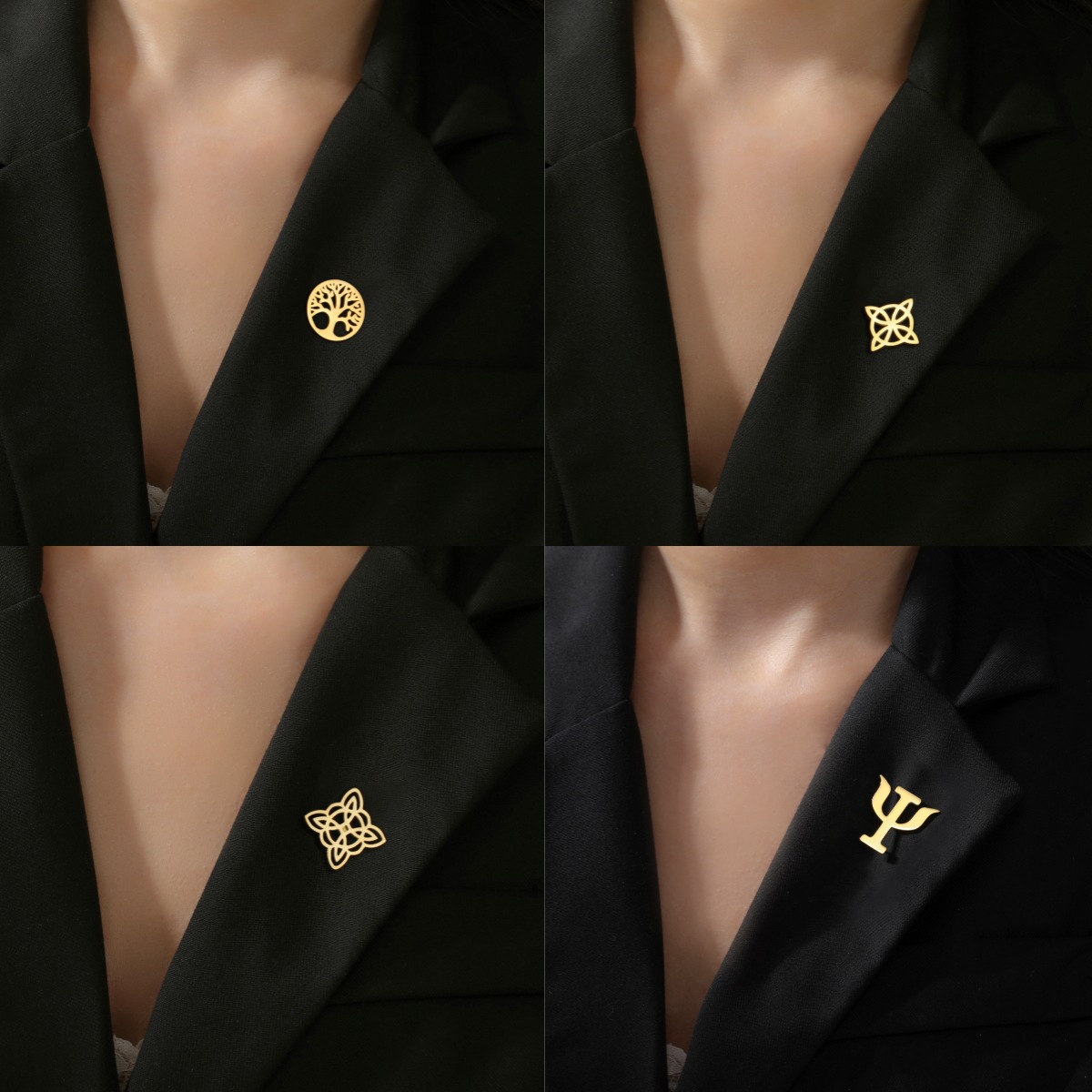 Hot-Selling 18K Gold Electroplated Witch Knot Hollow Stainless Steel Brooch Celtic Knot Jewelry Jewelry Making Gift