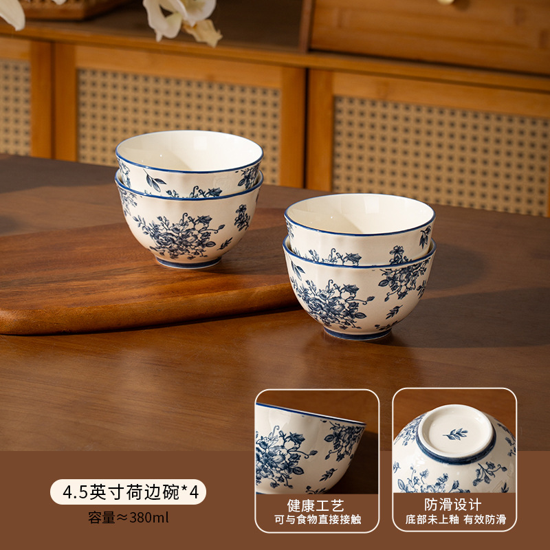 Conjunto de cubiertos de cerámica china de color azul al por mayor de alto valor de platos pareja platos de comedor retro platos de platos caseros