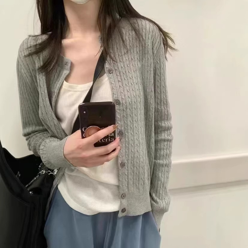 High-Quality/Scannable Qr Code Raff Embroidered Knitted Cardigan Long-Sleeve Women's Slim-Fit Vintage Slimming Top