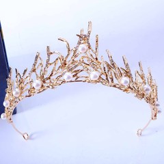 歐美復古跨境熱銷新娘皇冠頭飾品 合金白鑽鑲珍珠火焰水晶皇冠