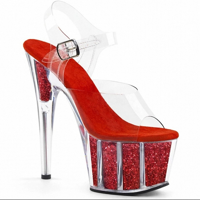 20cm tubo de acero zapatos de tacón antideslizante modelo de desfile zapatos de entrenamiento impermeables especiales de diamante de agua sandalias de cristal transparente image 13