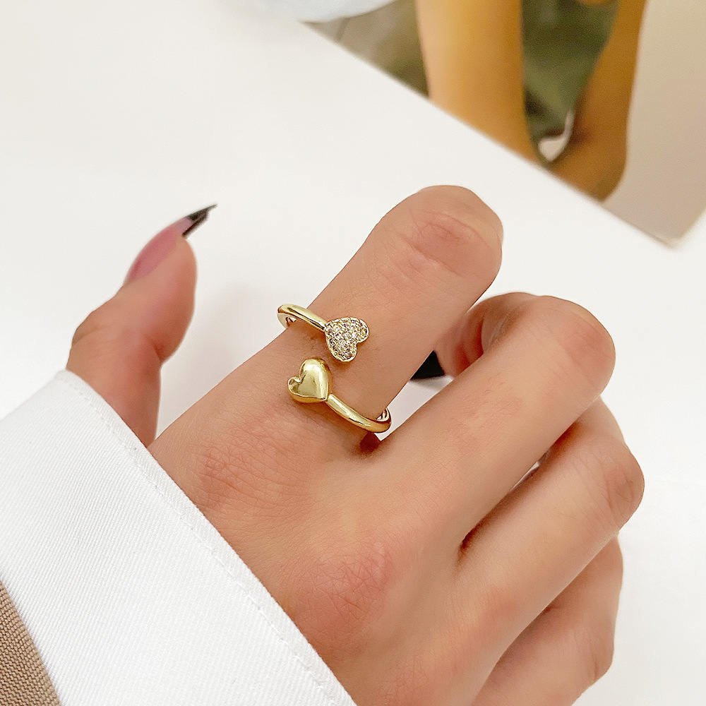 Elegant Heart Shape Copper Inlay Zircon Open Ring
