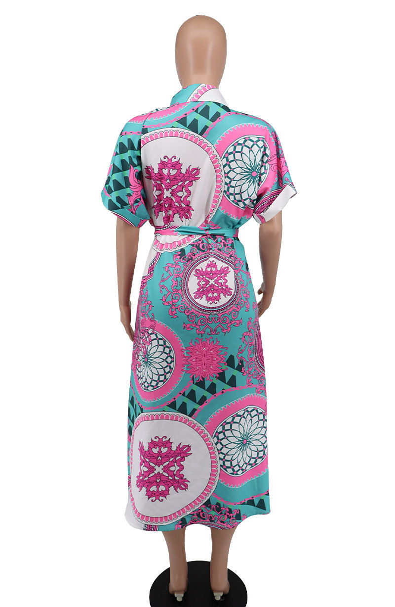 Women's Shirt Dress Casual Turndown Printing Short Sleeve Flower Midi Dress Daily display picture 4