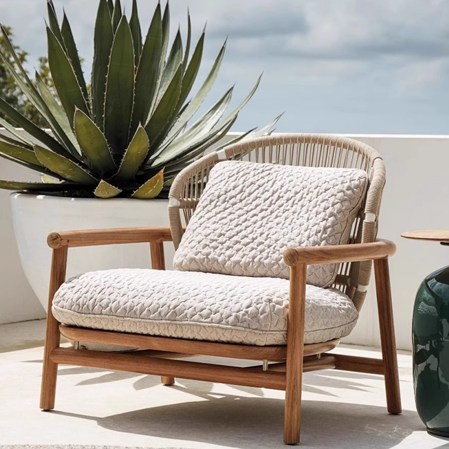 Sofá de madera maciza al aire libre patio villa muebles impermeables al aire libre vidre jardín balcón diseñador silla perezosa
