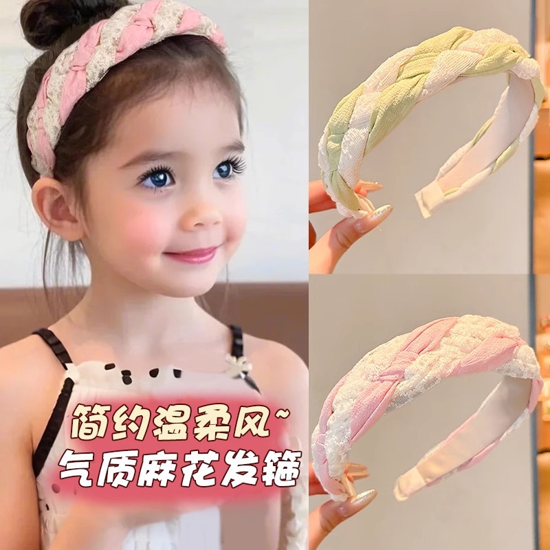 Niños bordes anchos de encaje twisted banda de cabello 2025 alta textura banda de cabello de dopamina universal para el cabello de presión
