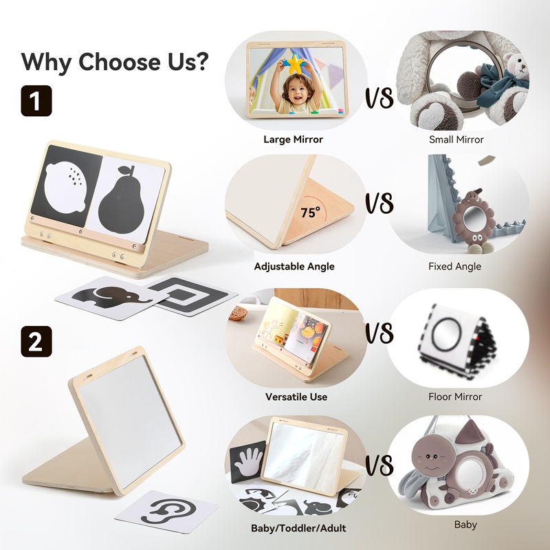 Nuevo estilo transfronterizo Estimulación visual Montessori Espejo plegable Educación temprana para bebés Forma Iluminación cognitiva Juguete cognitivo
