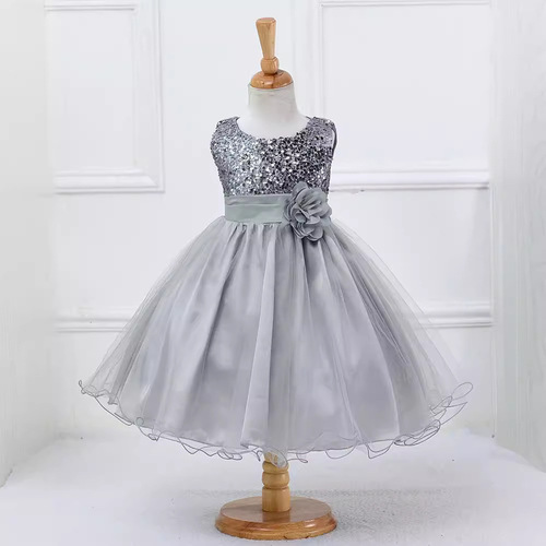 Children's formal dress, big kid mesh bell-bottom dress, children's dress for girls, holiday performance dress
