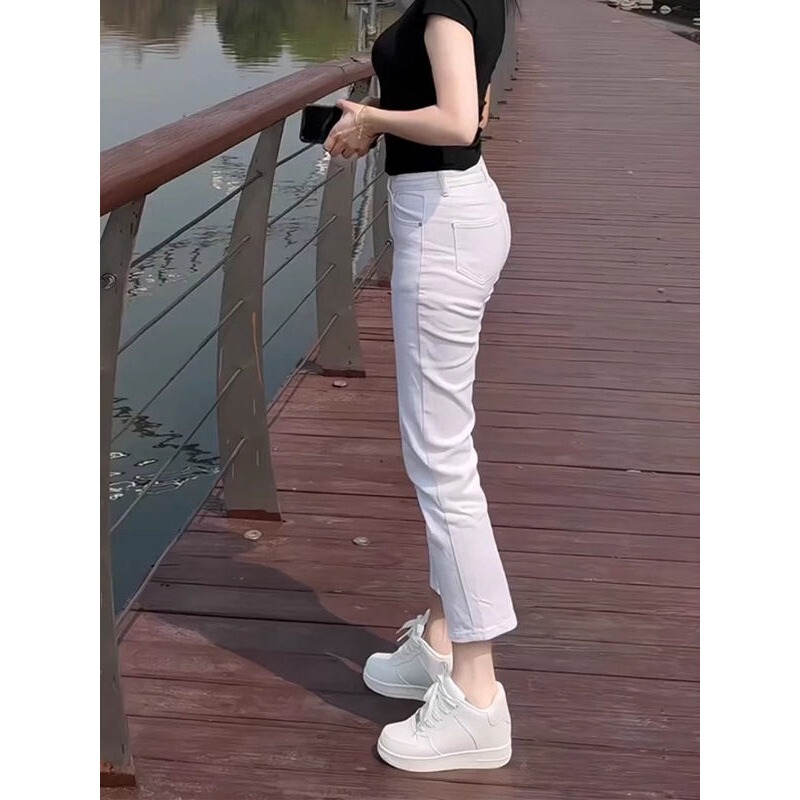 White Straight-Leg Jeans for Women, Summer Thin Style 2026, New High-Waisted Slim-Fit Cropped Cigarette Pants for Petite Figures White Straight-Leg Jeans for Women, Summer Thin Style 2026, New High-Waisted Slim-Fit Cropped Cigarette Pants for Petite Figures