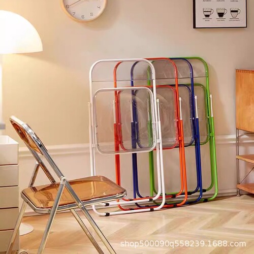 Transparent influencer chair, acrylic folding chair, minimalist design for photoshoots, clothing store stool, Instagram-style makeup and dining chair—perfect for home use