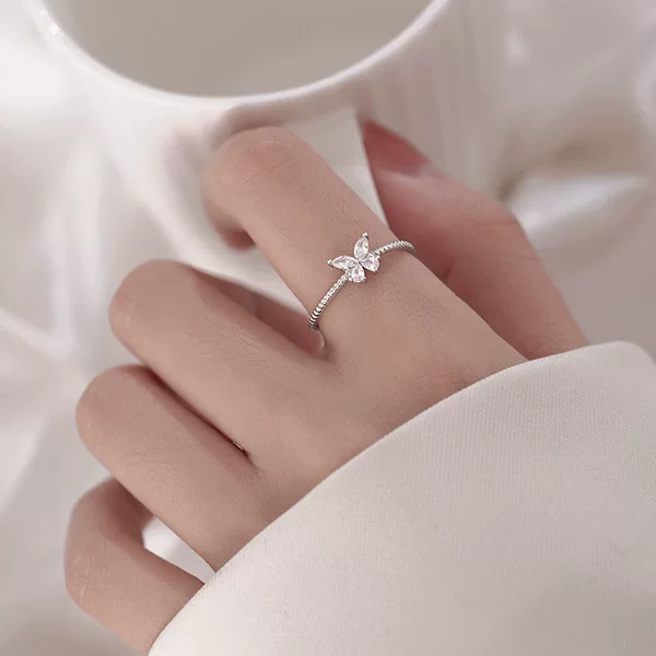 925 Silver Plated Butterfly Ring Women's Ins Niche Design Finger Ring Summer Super Fairy Cold Wind Ring