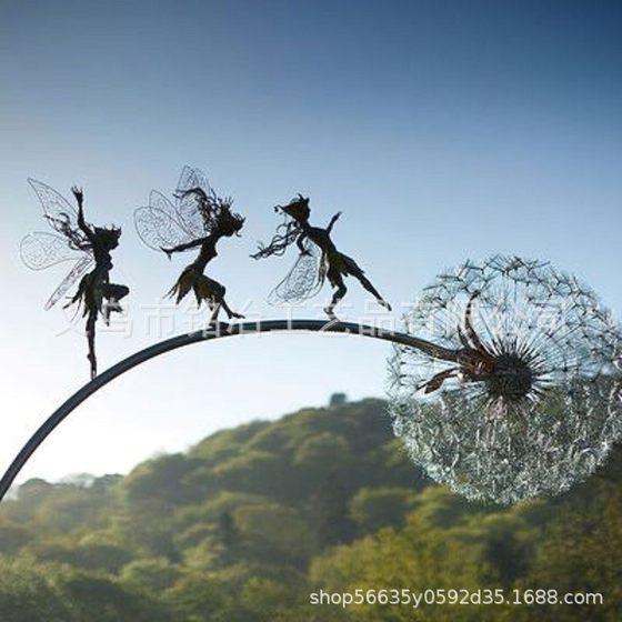 Cross-Border Amazon Dandelion Dancing with Flower Fairy Robin White Silk Elf Sculpture Metal Craft Plug-In