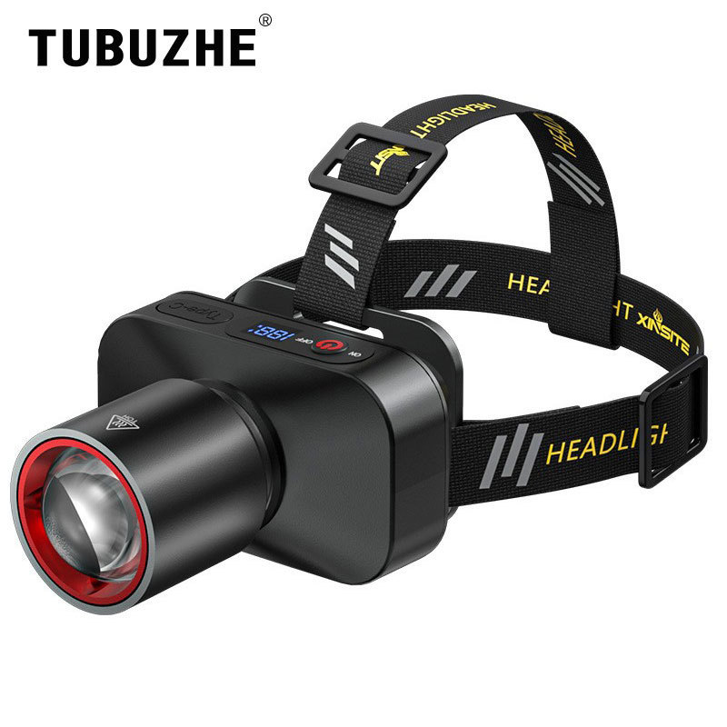 New Cross-border Strong Light Headlamp Outdoor Lighting White Laser Wick Digital Display Telescopic Zoom Headlamp for Fishing