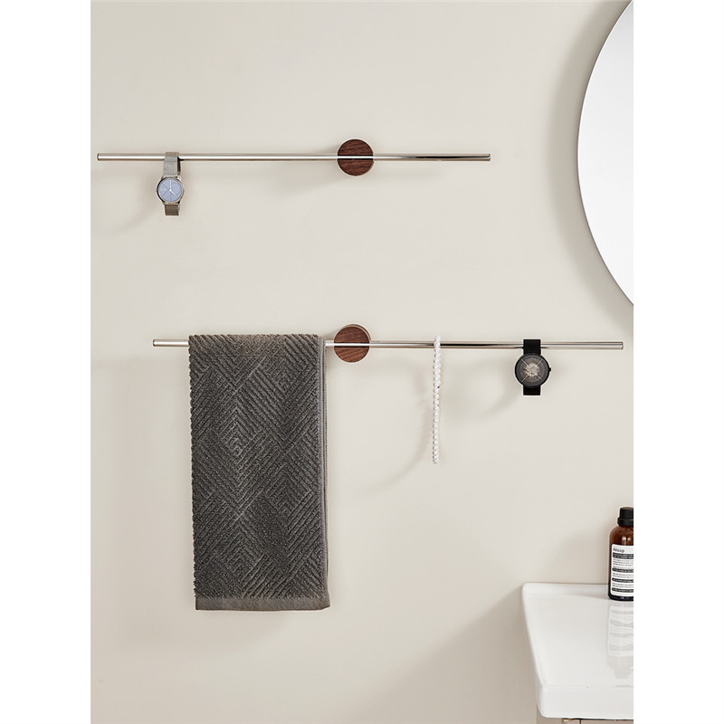 Walnut Minimalist Stainless Steel Towel Rack Single Rod High-end Bathroom Bathroom Wash Table Punch-free Wall Rack Walnut Minimalist Stainless Steel Towel Rack Single Rod High-end Bathroom Bathroom Wash Table Punch-free Wall Rack