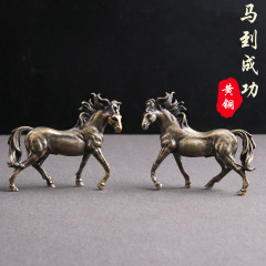 純黃銅做舊駿馬桌面擺件馬到成功生肖創意茶寵文玩收藏工藝品批發