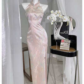 2025春装新款新中式富家小千金改良旗袍高级感风粉色连衣裙女