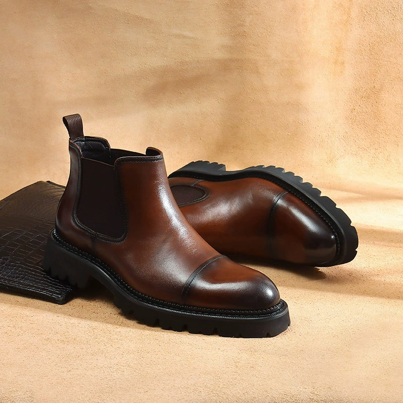 Мужские кожаные сапоги с толстой подошвы