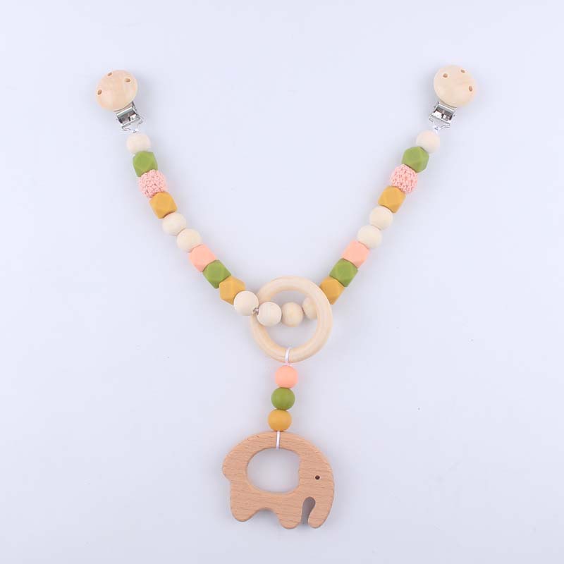 Bebé animal de dibujos animados haya elefante mordedor juguete DIY pluma silicona chupete cadena pulsera coche colgante conjunto de tres piezas