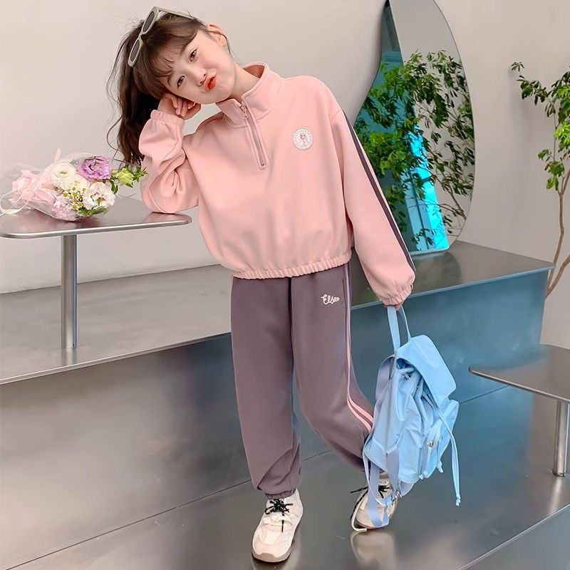 Traje de otoño e invierno para niñas 2024 nuevo estilo estilo occidental para niños deportes de otoño para niñas moda casual de dos piezas estilo de primavera y otoño