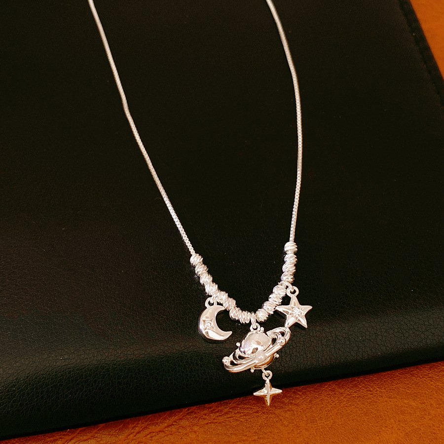 Piedra de roca, luna, estrellas, collares de Saturno, lujo ligero, nicho, moda diaria, conjunto de joyas al por mayor image 7