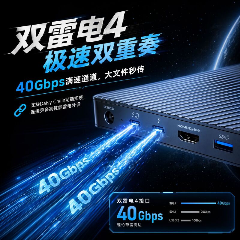 Thunderbolt 4 Docking Station 13-in-1 Multifunctional USB Hub Dual Thunderbolt 4 Ports 8K HD Display 2.5G Network Port Thunderbolt 4 Docking Station 13-in-1 Multifunctional USB Hub Dual Thunderbolt 4 Ports 8K HD Display 2.5G Network Port