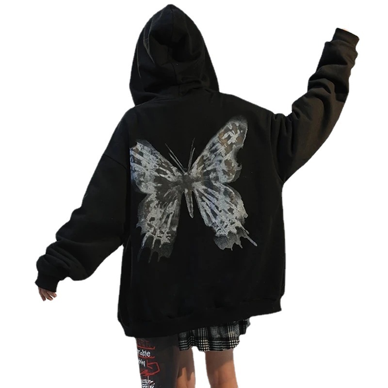 1412 # 2021 Stijl Fleece Cardigan Sweatshirt met Ritssluiting en Lettervlinderprint voor Dames_voghion.com