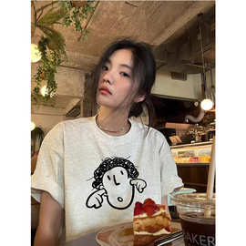 纯棉夏季短袖t恤女2026新款爆款正肩设计感小众美式宽松半袖上衣