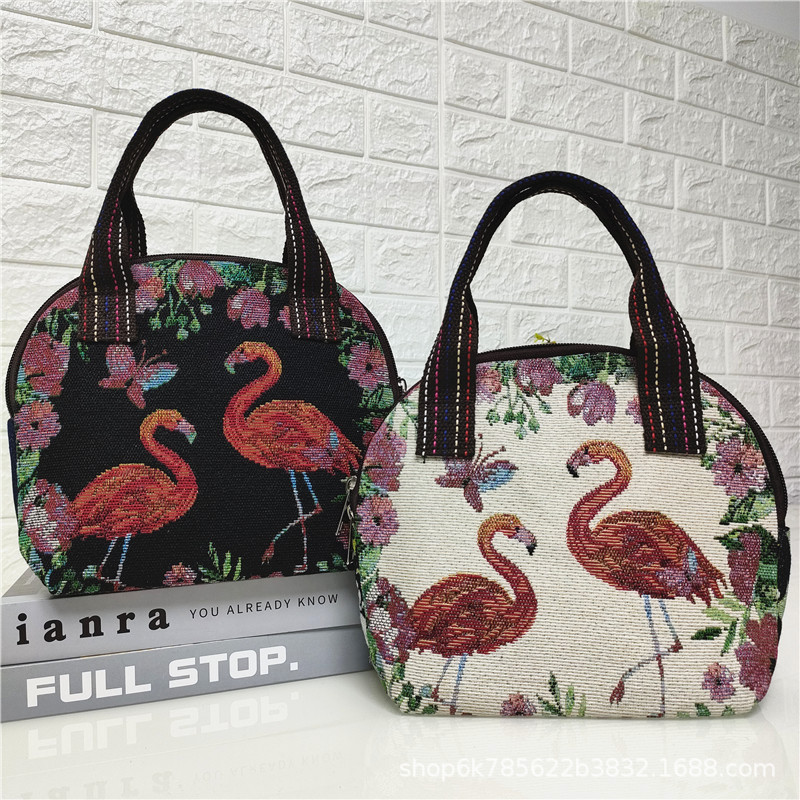 2024 nuevo color de doble cara de dibujos animados de punto bolsa de lona textura de comercio exterior mamá bolsa de compras monedero móvil