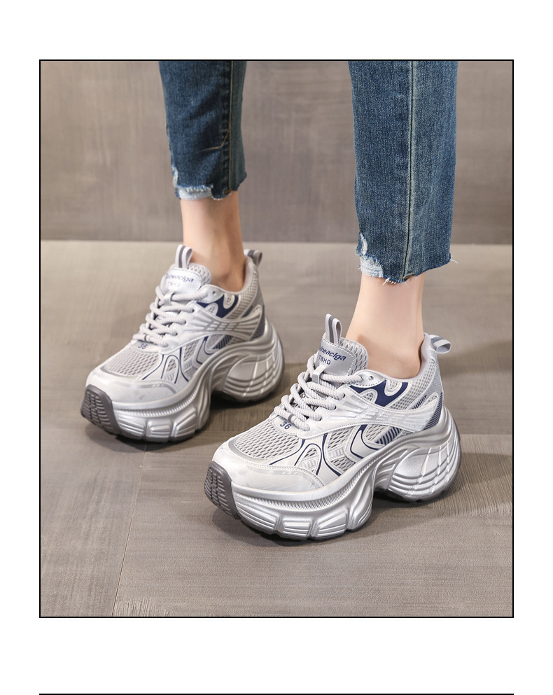 Giày sneaker nữ đế dày tăng chiều cao lưới thoáng khí phong cách dad shoes — xanh lam chi tiết 16