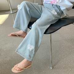 Girls' Summer Thin Straight Leg Jeans 2024 New Viscose Wide Leg Pants Summer Girl Pants Children Summer Clothing