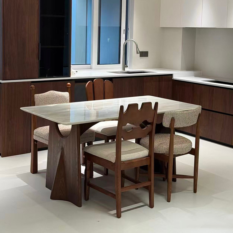Medieval Style Solid Wood Dining Table Modern Simple Small Apartment Karibingyu Natural Marble Dining Table Home Dining Table
