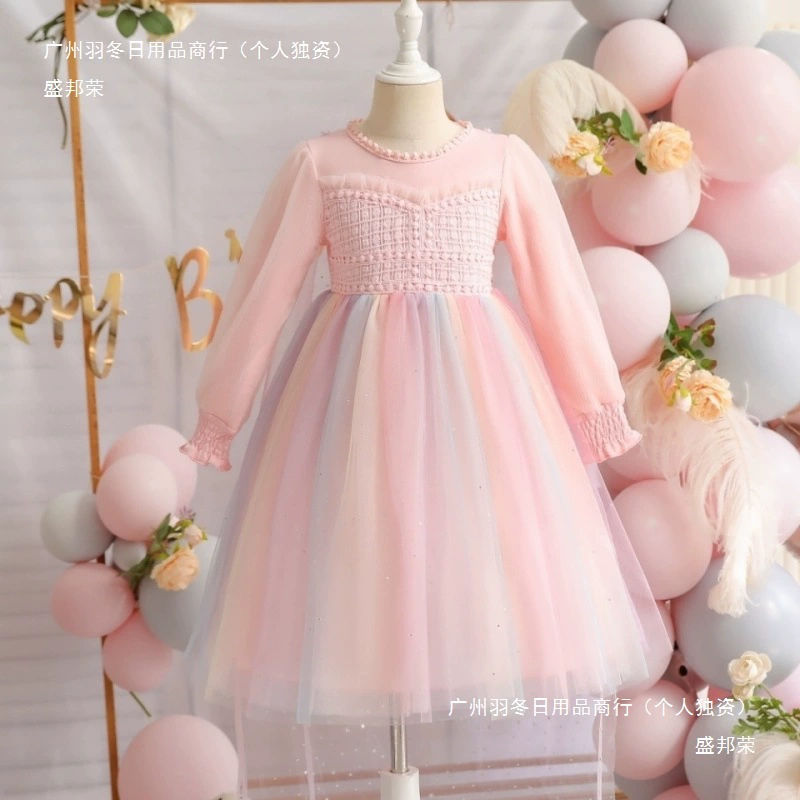 Весенне-осеннее платье нового стиля с длинными рукавами для девочек, платье принцессы для маленьких девочек, милое платье «Холодное сердце» для девочек