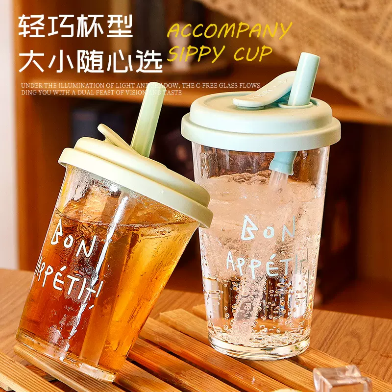 批发新款可爱印花咖啡杯办公室玻璃水杯ins网红爆款吸管杯礼品