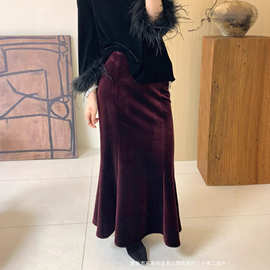 2025秋冬金丝绒半身裙新款鱼尾裙时髦显瘦气质高腰加绒包臀裙