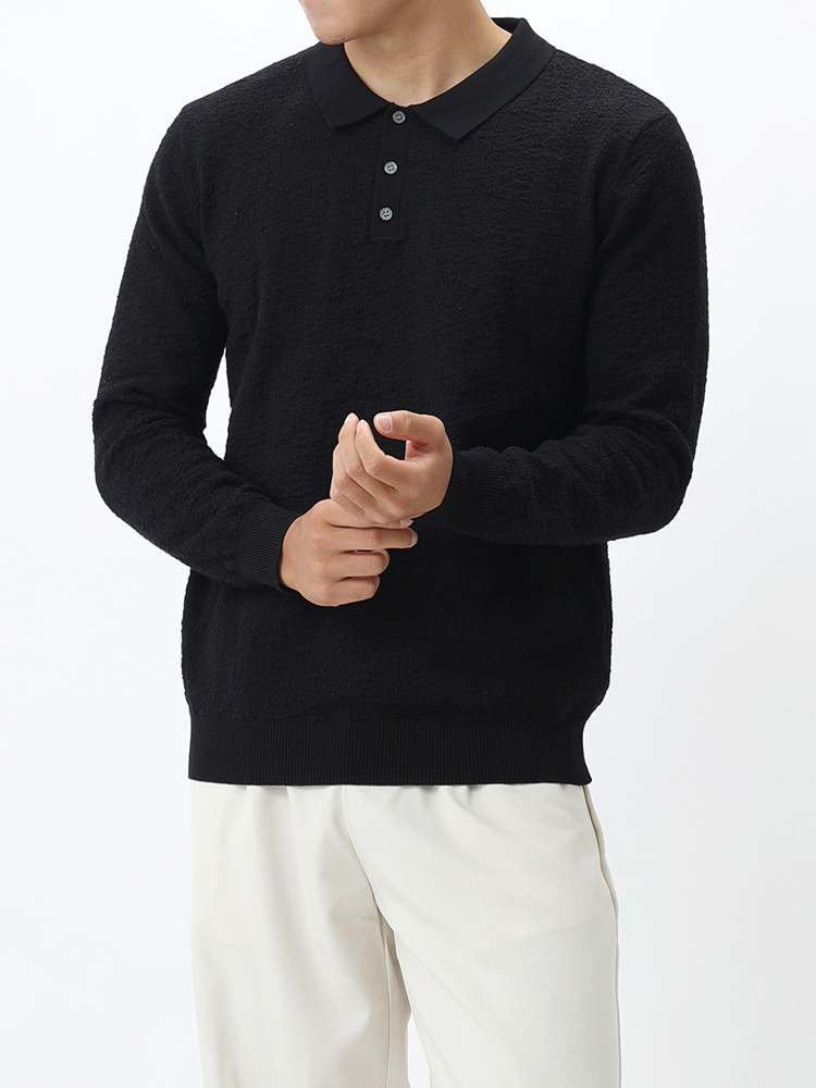 El estilo de lujo ligero de alto nivel esmerizado con solapa polo camiseta de punto de negocios ocio suéter de manga larga camiseta de polo de hombre