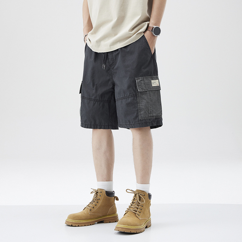 2024 Summer Thin New American Mid-Pants Overalls Casual Shorts Men's Loose Large Size Multi-Flap Pocket Pants Five-Quarter Pants Trendy