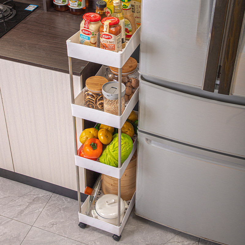 Estante de almacenamiento de cocina Armario de almacenamiento de cajones de múltiples capas tipo piso Estante de almacenamiento de espacio estrecho Estante de almacenamiento de espacio