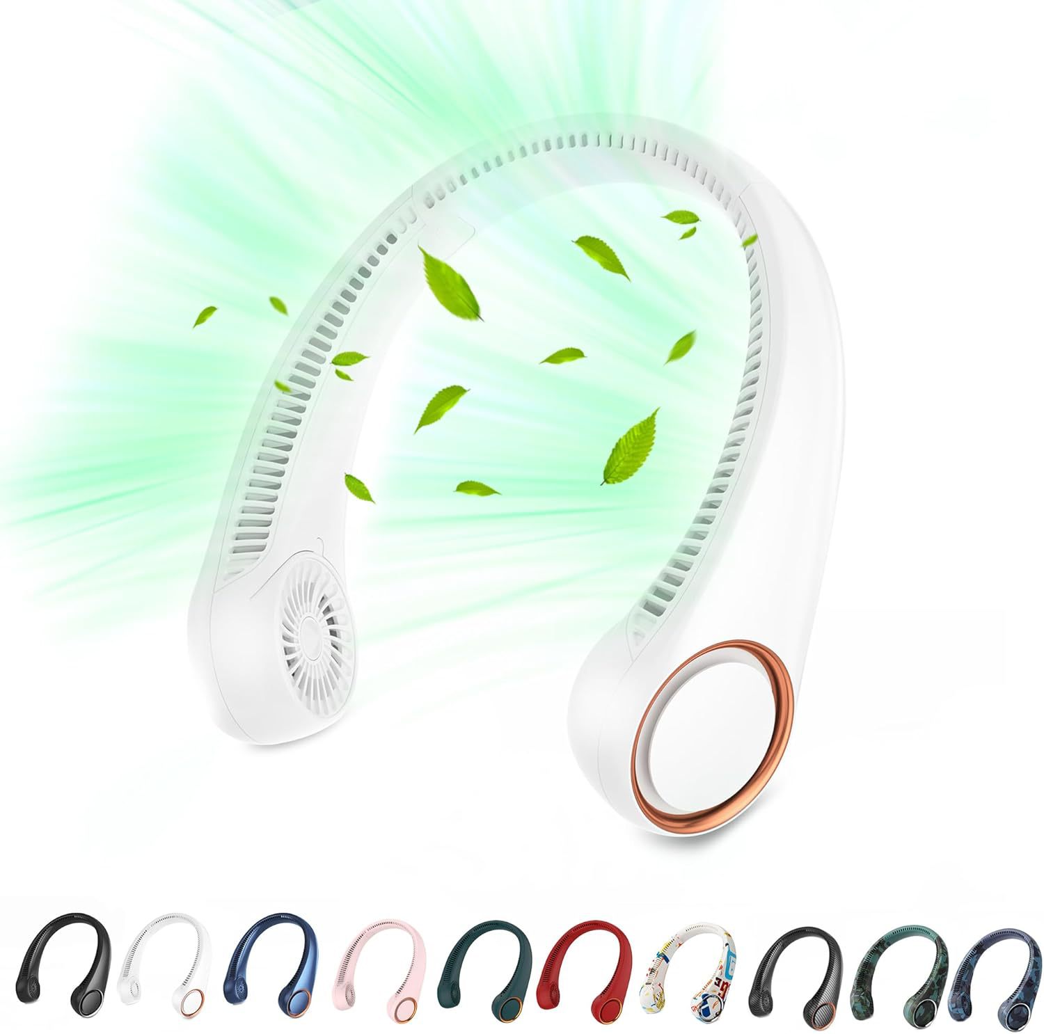 Ventilador de cuello portátil recargable sin aspas, modelo universal para aficionados al deporte, ideal para regalo.