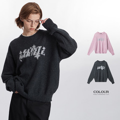 HeyHenry 25 春と秋の新ファッションレター刺繍セーターラウンドネックプルオーバールーズニットセータートップ女性のための