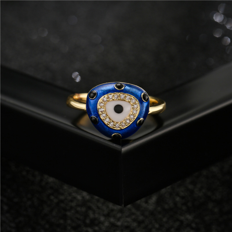 Fashion Blue White Two-color Oil Dripping Devil's Eye Opening Ring display picture 3
