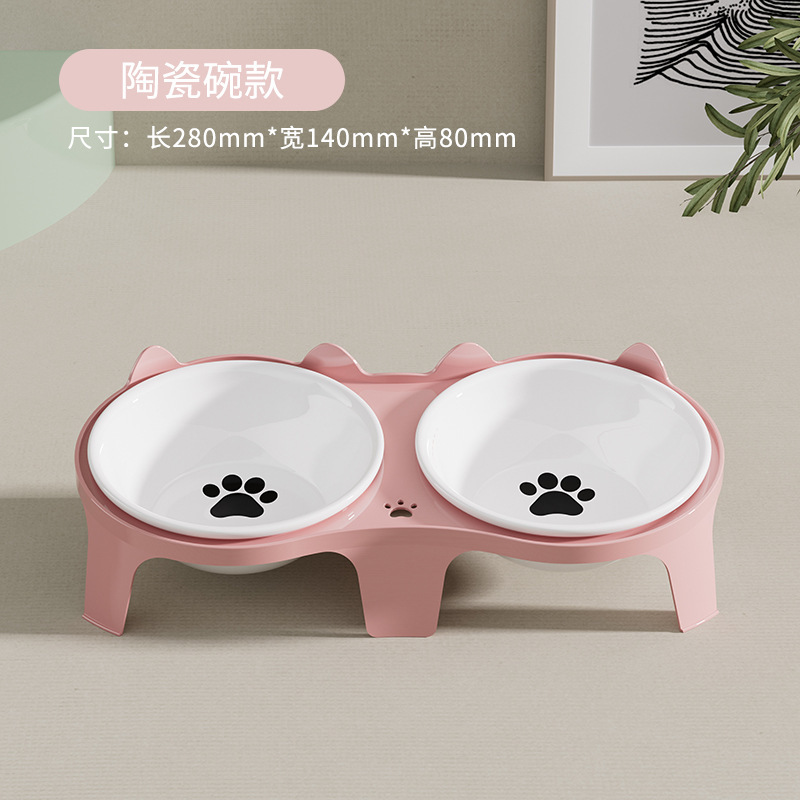 跨境猫咪食盆陶瓷碗吃饭黑色喝水喂食一体幼猫斜口保护颈椎防打翻|undefined