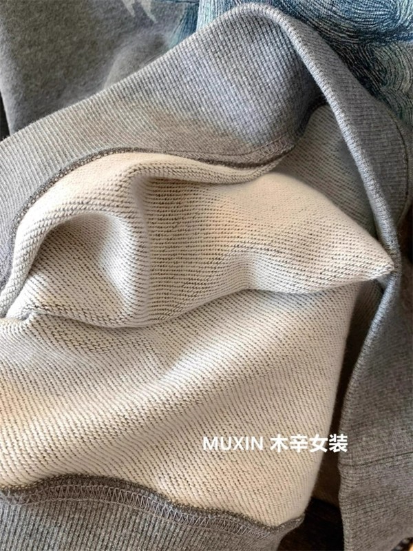 美式复古长毛狗狗印花宽松毛线圈秋季时尚大版圆领休闲卫衣女上衣|undefined