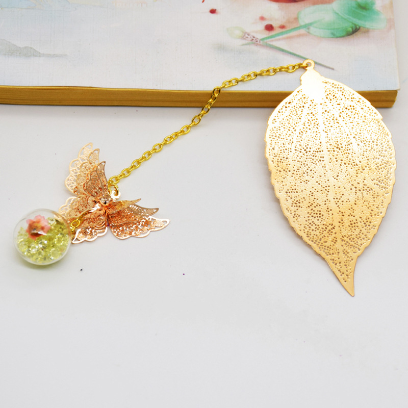 Estilo chino clásico metal pluma marcador lindo material de latón mariposa flor eterna papelería creativa regalo al por mayor