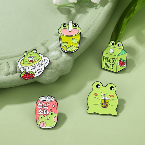 Cute and cute soda bottle cartoon frog shape badge personalized beverage bottle exquisite niche alloy corsage accessories