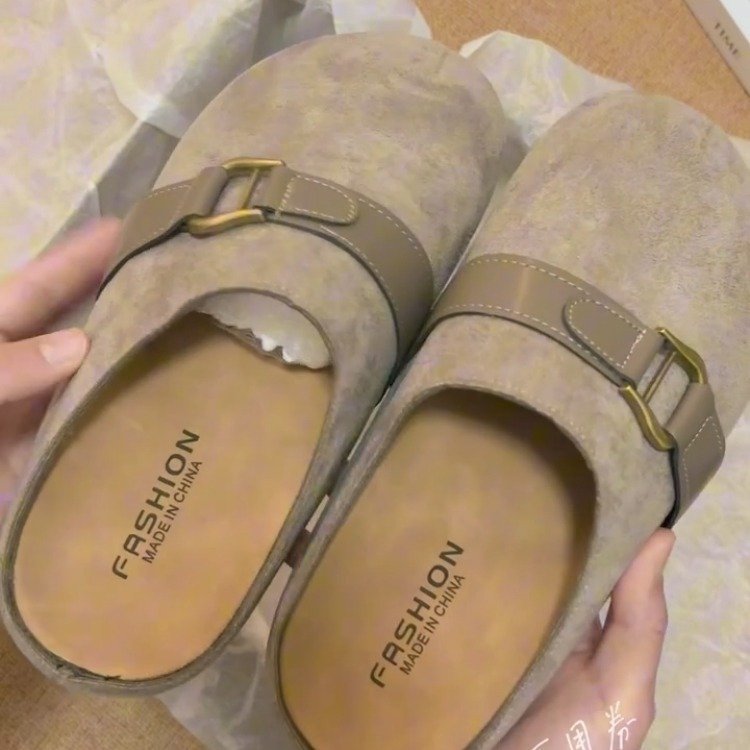 厚底勃肯鞋女2025半托软木鞋床透气包头鞋夏季爆款懒人鞋增高显瘦